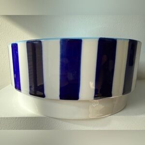 Blue and White Striped Dog Bowl Puppy Bowl Theme